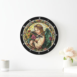Grande Horloge Ronde Rose paradisiaque Serenade en verre tendu Angel