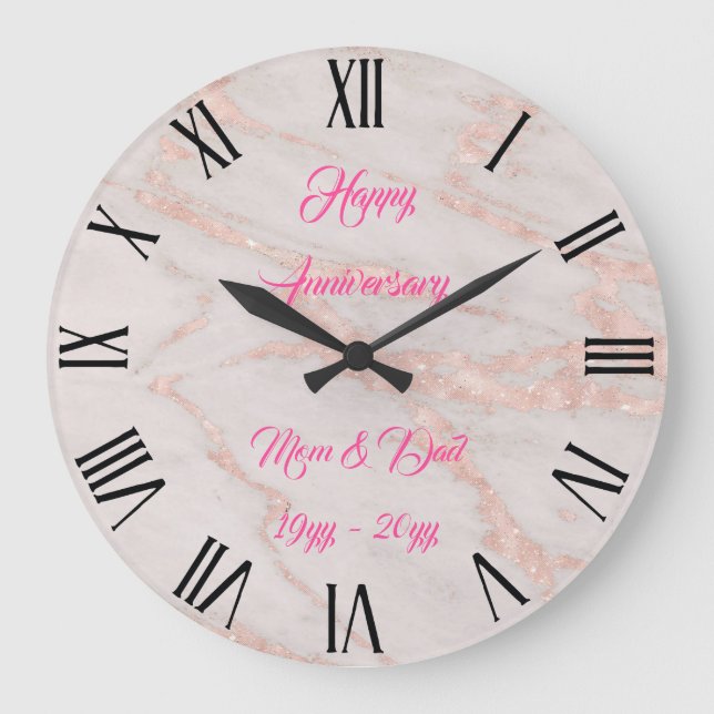 Grande Horloge Ronde Rose Poudré Luxueux Marbre Pailleté Personnaliser (Recto)