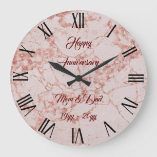 Grande Horloge Ronde Rose Poudré Luxueux Marbre Pailleté Personnaliser