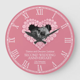 Grande Horloge Ronde Rose quartz coeur perlé rose mariage anniversaire