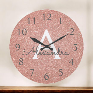 Grande Horloge Ronde Rose Rose Gold Sparkhe Parties scintillant Nom du 