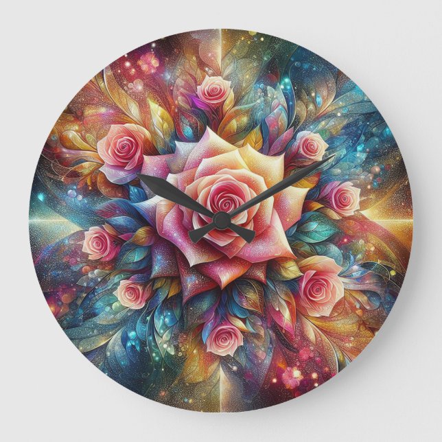Grande Horloge Ronde Roses Abstraits (Recto)
