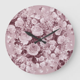 Grande Horloge Ronde Roses de thé : Motif Bouquet d'aquarelle.