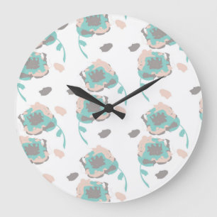 Grande Horloge Ronde Roses Romantiques Floral Botanique Pastel