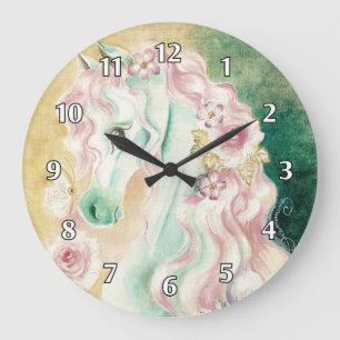 Grande Horloge Ronde Roses roses de crinière de cheval