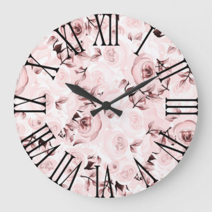 Grande Horloge Ronde Roses roses décoration florale glamour shabby chic