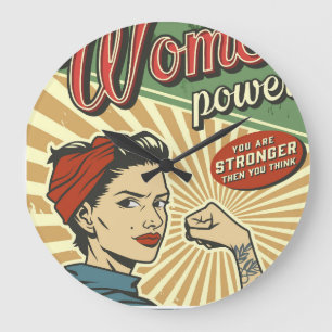 Grande Horloge Ronde Rosie Riveter, Conception rétro-électrique pour fe