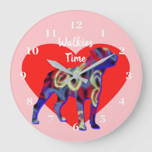 Grande Horloge Ronde Rotoneiger Chien Silhouette Saint Valentin rose