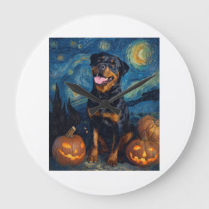 Grande Horloge Ronde Rottweiler Chien Mignon Halloween Jack O Lanterne 