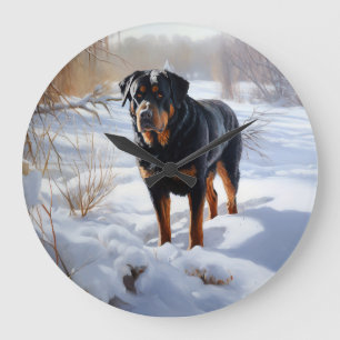 Grande Horloge Ronde Rottweiler Qu'il neige Noël