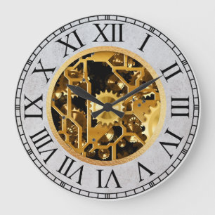 Grande Horloge Ronde Rouages de Steampunk