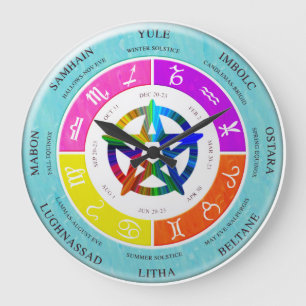 Grande Horloge Ronde roue de wicca de l'année avec l'horloge de
