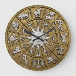 Grande Horloge Ronde Roue en laiton de zodiaque