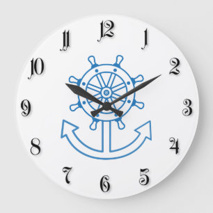 Grande Horloge Ronde Roue et ancre nautiques de bateau