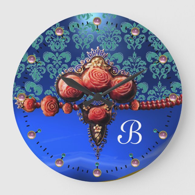 GRANDE HORLOGE RONDE ROUGE CORAL ROSES, MONOGRAM BLEU SAPPHIRE DAMASK (Recto)