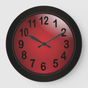 Grande Horloge Ronde Rouge-foncé et noir élégants avec des nombres