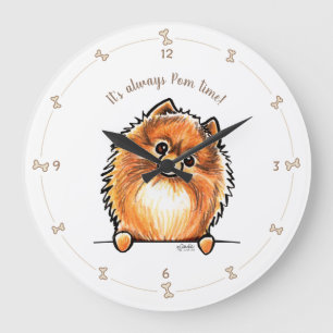 Grande Horloge Ronde Rouge Poméranien Toujours Pom Time Personnalisé