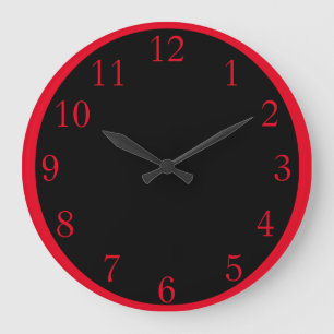 Grande Horloge Ronde Rouge sur le noir