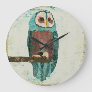 Grande Horloge Ronde Rougissent l'horloge de hibou de neige