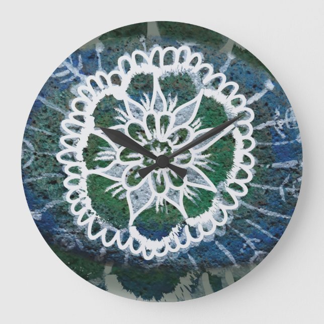 Grande Horloge Ronde Round (Large) Wall Clock Blue Mandala Edelweiss (Recto)