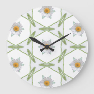Grande Horloge Ronde Round Wall Clock - Geometric Daisy Design