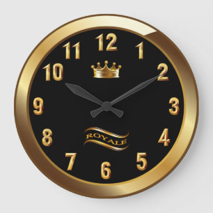 Grande Horloge Ronde Royale Crown Classic ~ Gold On Black ~ Unique ~