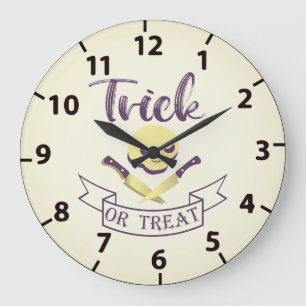 Grande Horloge Ronde Ruban de Halloween crâne os croisés T