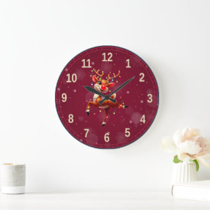 Grande Horloge Ronde Rudolph Le Nez Rouge Noël