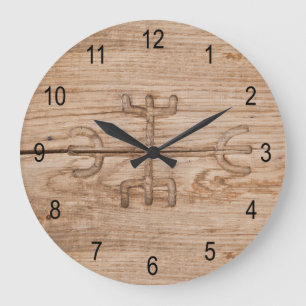 Grande Horloge Ronde Rune de Viking sur le bois criqué