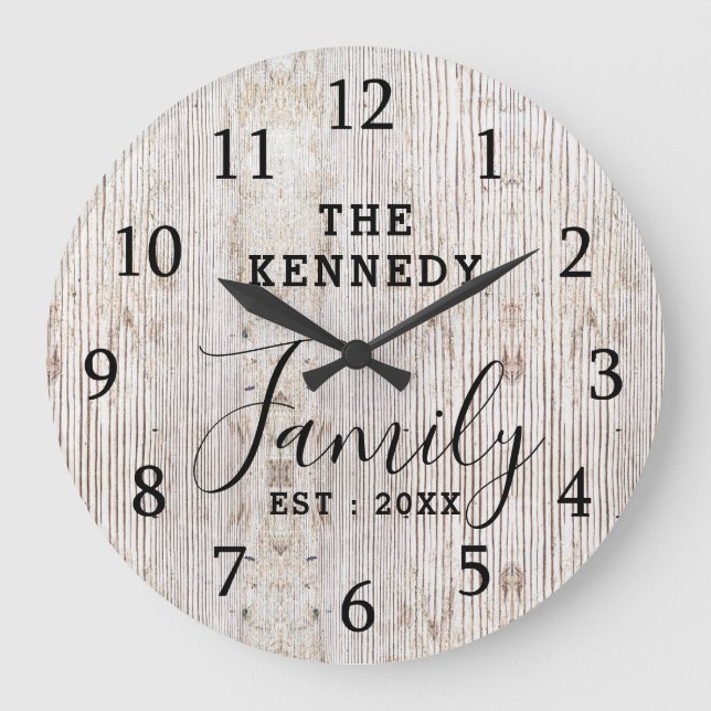 Grande Horloge Ronde Russe Distressed Wood Farmhouse Nom de famille (Recto)