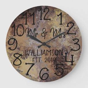 Grande Horloge Ronde Russe Personnalisé en Distress Rust sur mesure
