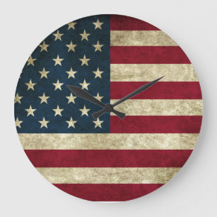 Grande Horloge Ronde Rustic American Flag styled clock