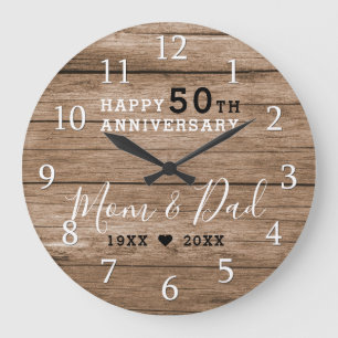 Grande Horloge Ronde  Rustic Barn Wood 50th Gold Wedding Anniversary 