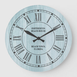 Grande Horloge Ronde Rustic Blue distressed Wood Roman Beach