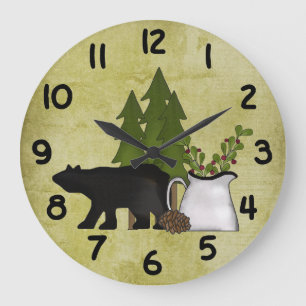 Grande Horloge Ronde Rustic Country Mountain Bear Wall Clock