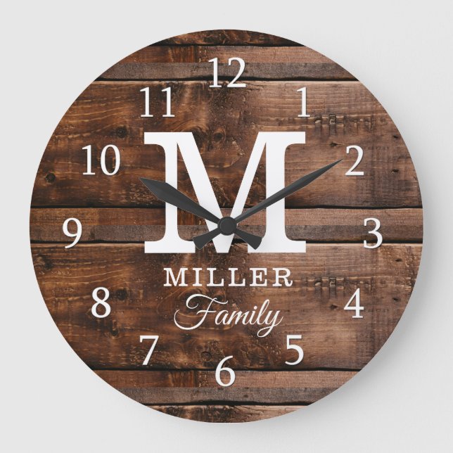Grande Horloge Ronde Rustic Dark Brown Wood (Recto)