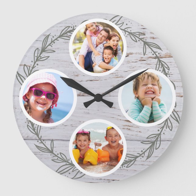 Grande Horloge Ronde Rustic Foliage Keepsake Family Multiphoto (Recto)