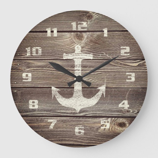 Grande Horloge Ronde Rustic Nautical Beautiful authentic looking Wood L (Recto)