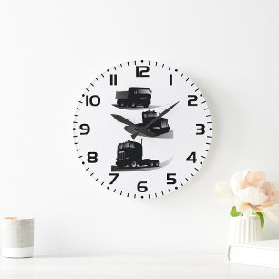 Grande Horloge Ronde Rustic Trois Camions Noirs Conception Vintage Cami