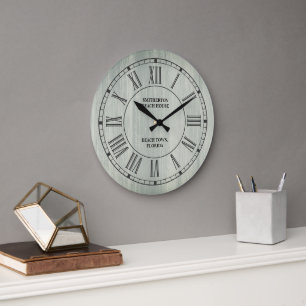 Grande Horloge Ronde Rustic Turquoise Wood