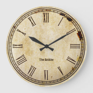 Grande Horloge Ronde Rustic Vintage Roman Numeral Aged 