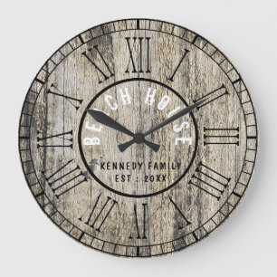 Grande Horloge Ronde Rustic Wood Beach
