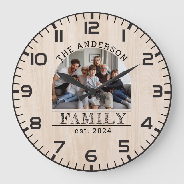 Grande Horloge Ronde Rustique Agritourisme Bois Personnalisé Photo & No (Recto)