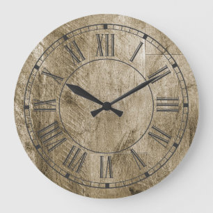 Grande Horloge Ronde Rustique Bois Romain Numéros Country Farmhouse