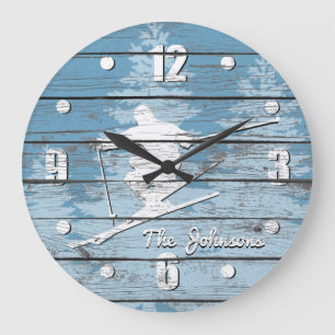 Grande Horloge Ronde Rustique Look Downhill Ski Votre Texte