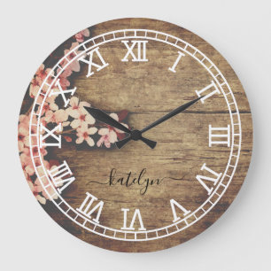 Grande Horloge Ronde Rustique Monogram Farmhouse Nom de famille personn