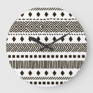 Grande Horloge Ronde Rythmes tribaux : Motifs géométriques ethniques