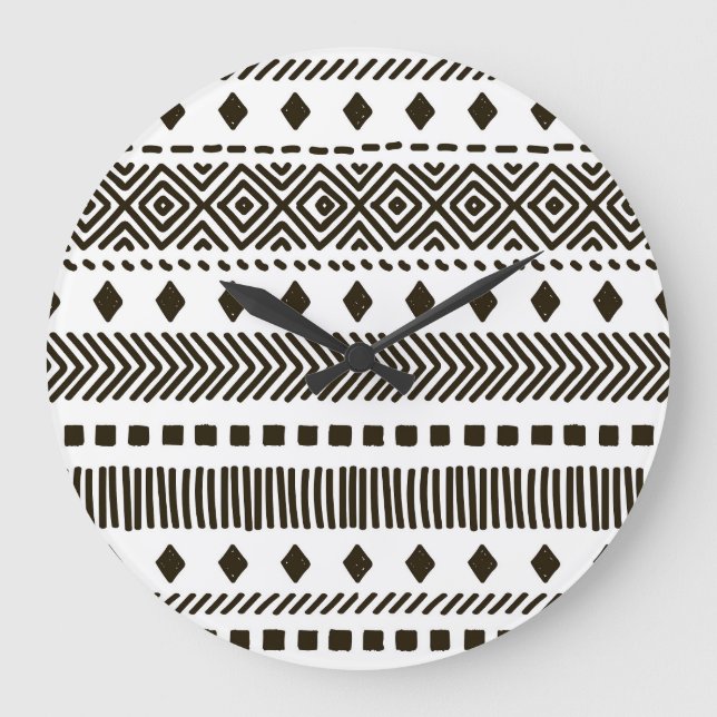 Grande Horloge Ronde Rythmes tribaux : Motifs géométriques ethniques (Recto)