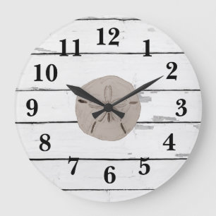 Grande Horloge Ronde Sable Dollar Peinture Shiplap Décor rustique