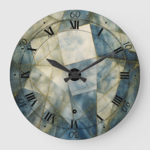 Grande Horloge Ronde Sage Olive Green Or Géométrique Abstrait naturel